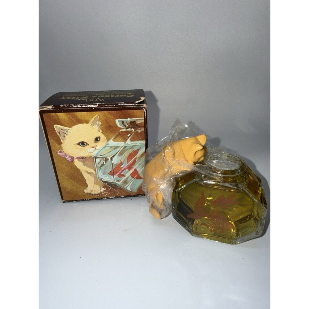 Vintage Avon Curious Kitty Here’s My Heart Cologne 2.5 Oz Full Box Cat Fishbowl
